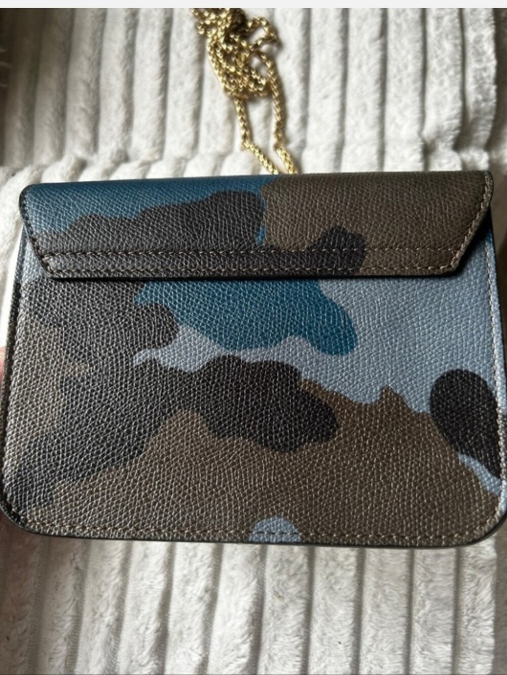 Furla Blue and Brown Camouflage Metropolitan Leather Crossbody with Gold Chain - Picture 6 of 8